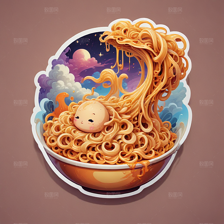 一份热干面插画卡通风格贴纸