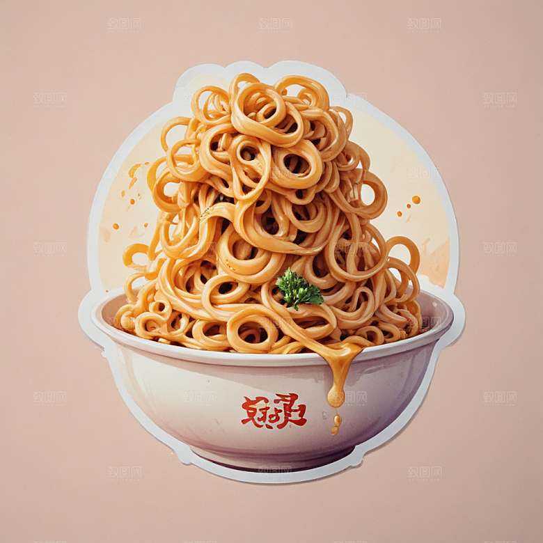 一份热干面插画卡通风格贴纸