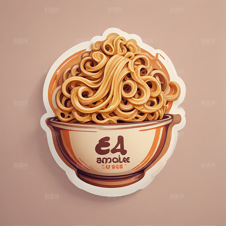 一份热干面插画卡通风格贴纸