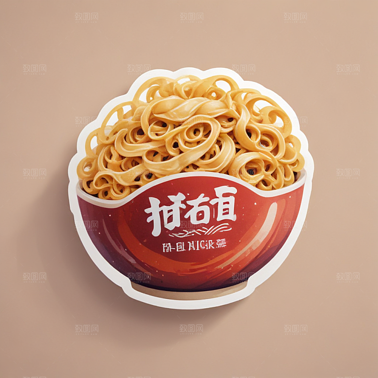 一份热干面插画卡通风格贴纸