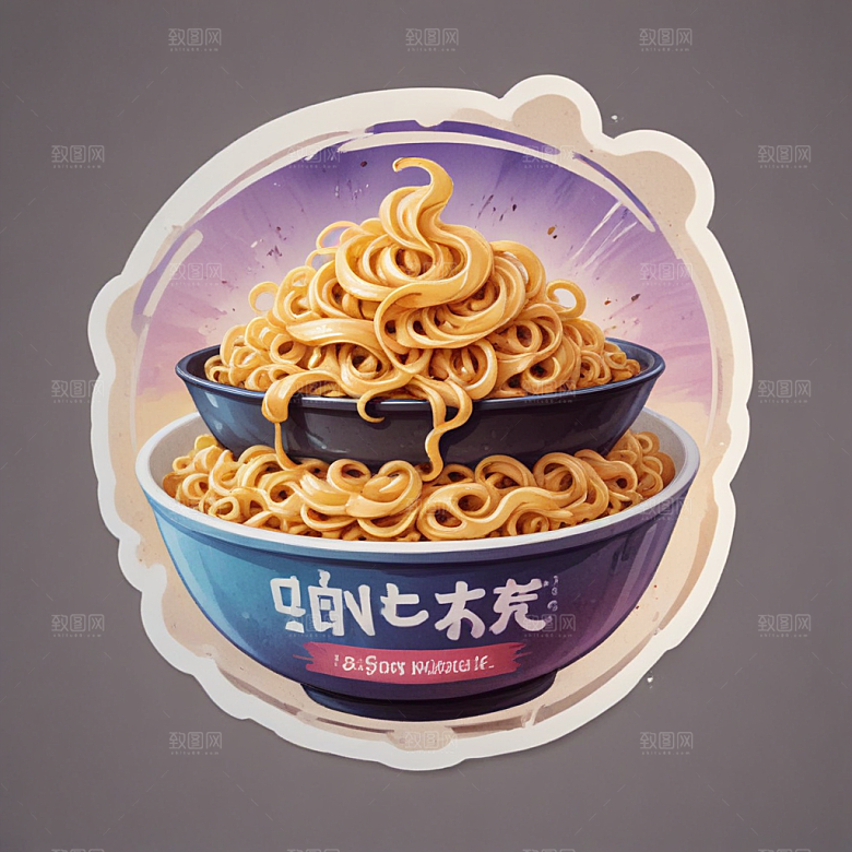 一份热干面插画卡通风格贴纸