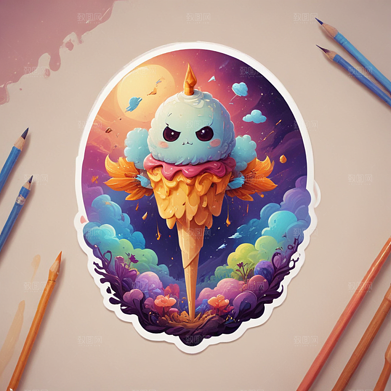 一串烤串插画卡通风格贴纸