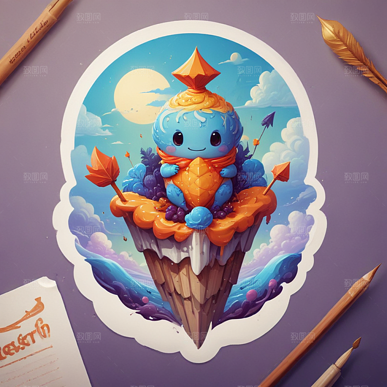 一串烤串插画卡通风格贴纸