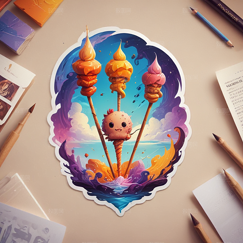 一串烤串插画卡通风格贴纸