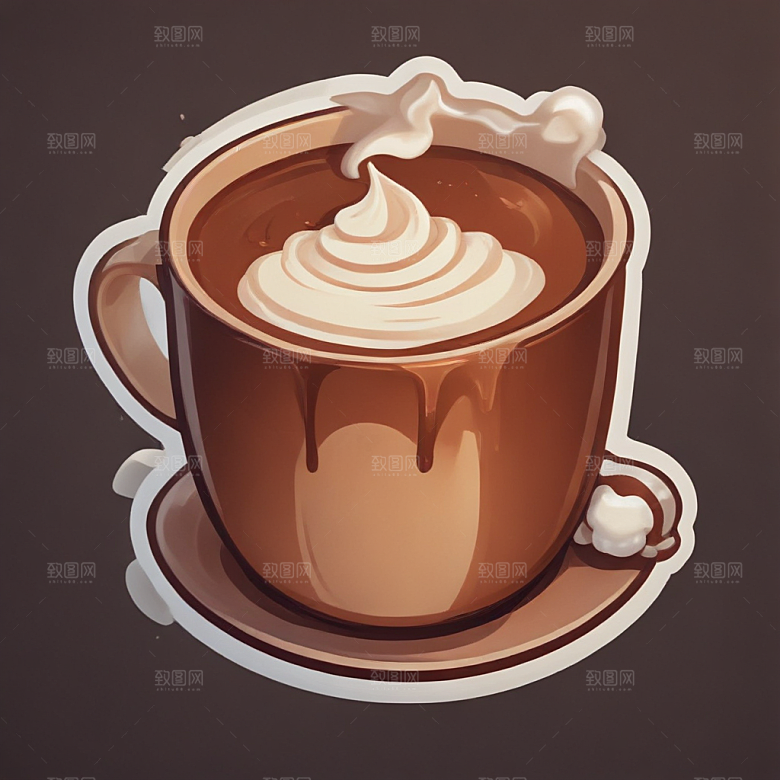 一杯热巧克力插画卡通风格贴纸