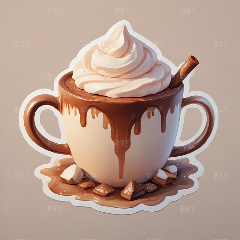 一杯热巧克力插画卡通风格贴纸