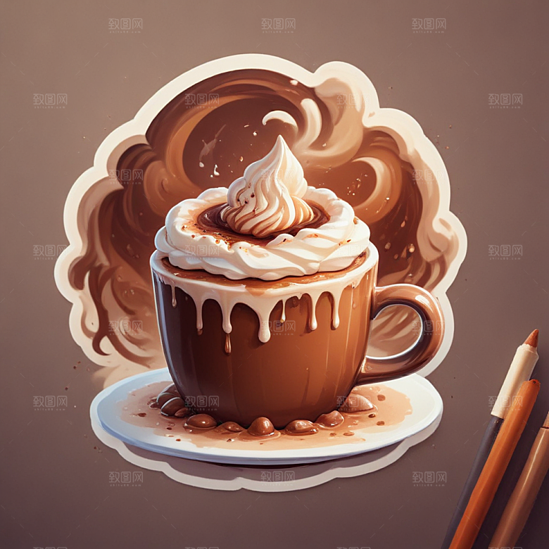 一杯热巧克力插画卡通风格贴纸