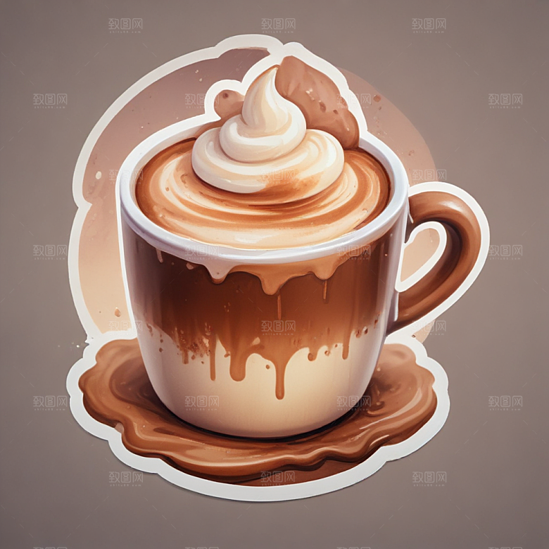 一杯热巧克力插画卡通风格贴纸