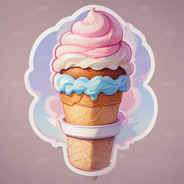 一份冰激凌插画卡通风格贴纸