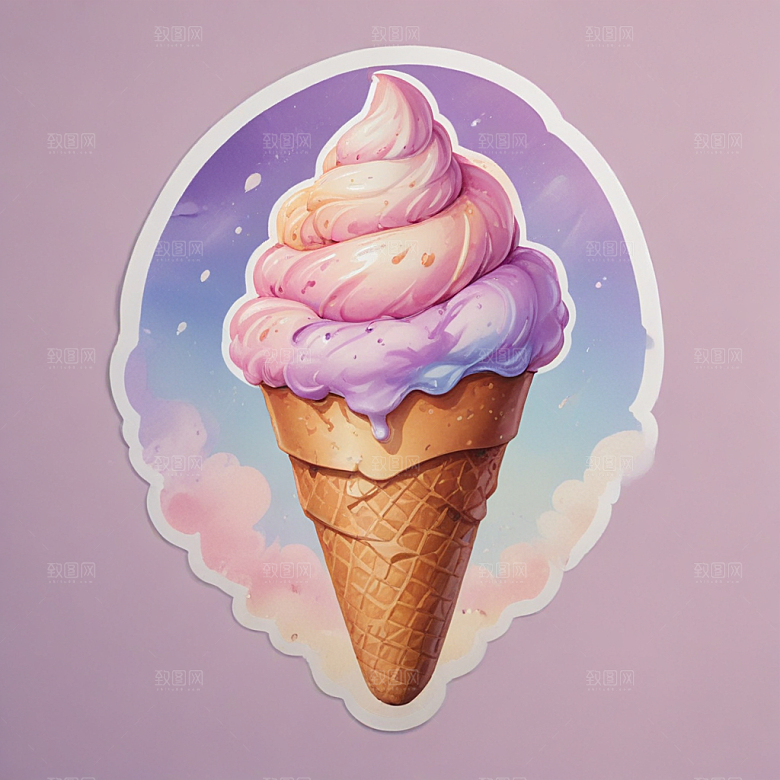 一份冰激凌插画卡通风格贴纸