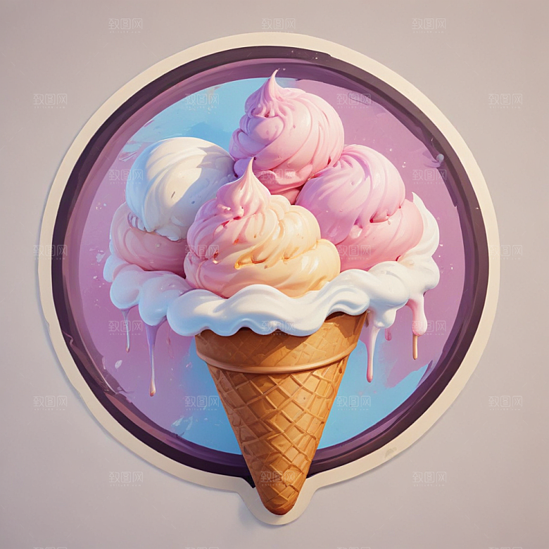 一份冰激凌插画卡通风格贴纸