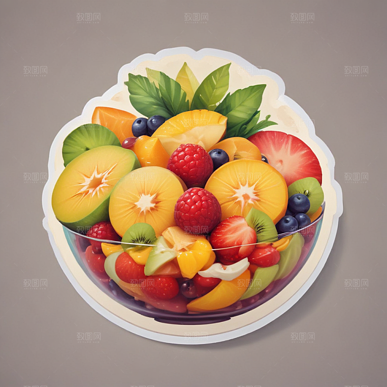 一份水果沙拉插画卡通风格贴纸