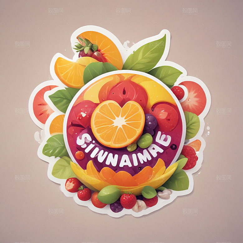 一份水果沙拉插画卡通风格贴纸
