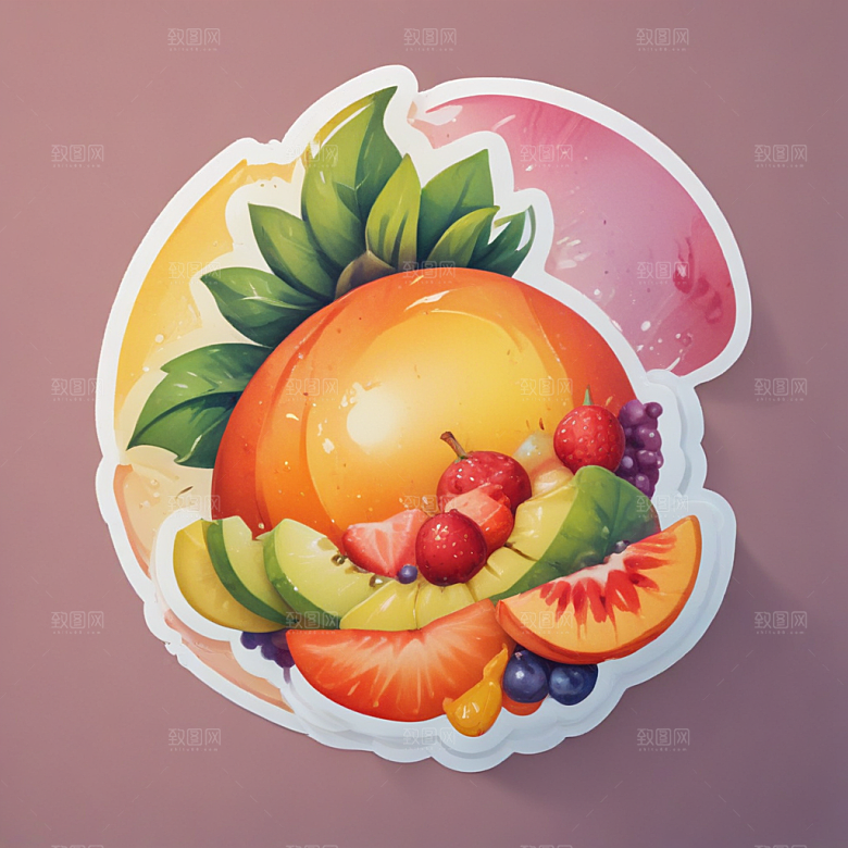 一份水果沙拉插画卡通风格贴纸
