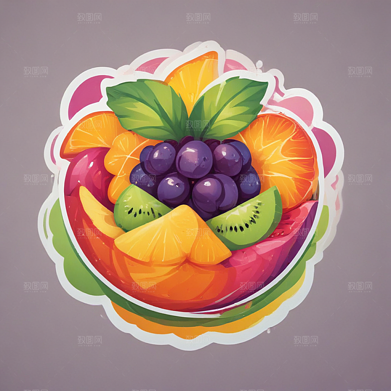 一份水果沙拉插画卡通风格贴纸