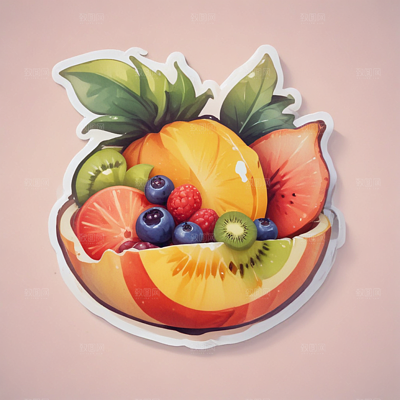 一份水果沙拉插画卡通风格贴纸