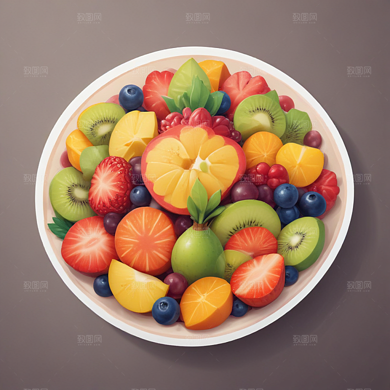 一份水果沙拉插画卡通风格贴纸