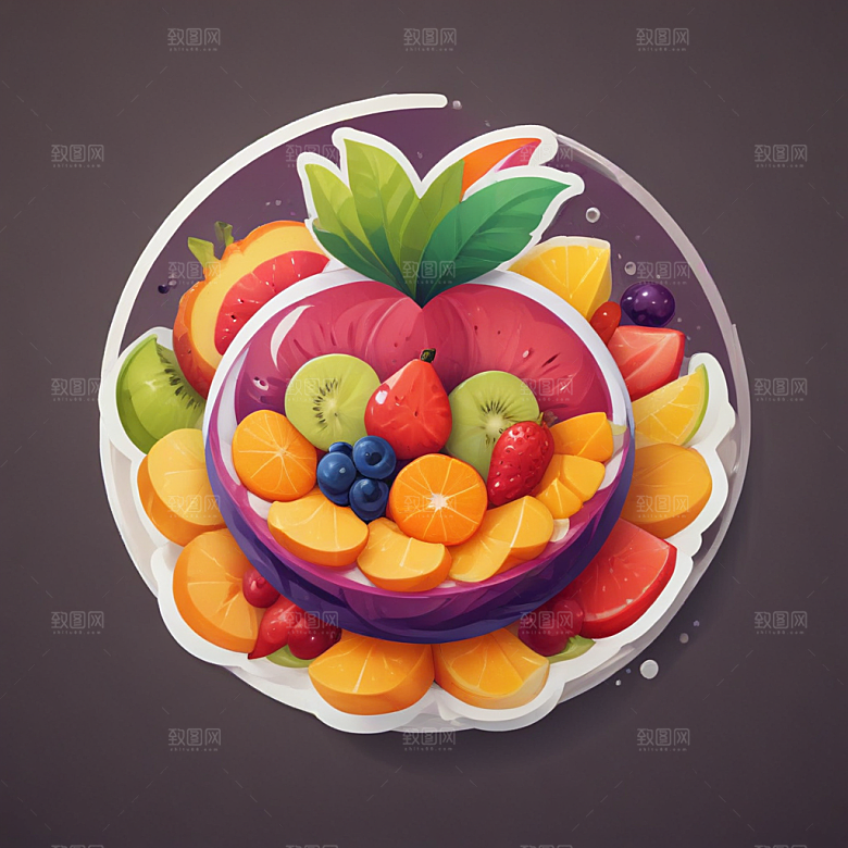 一份水果沙拉插画卡通风格贴纸