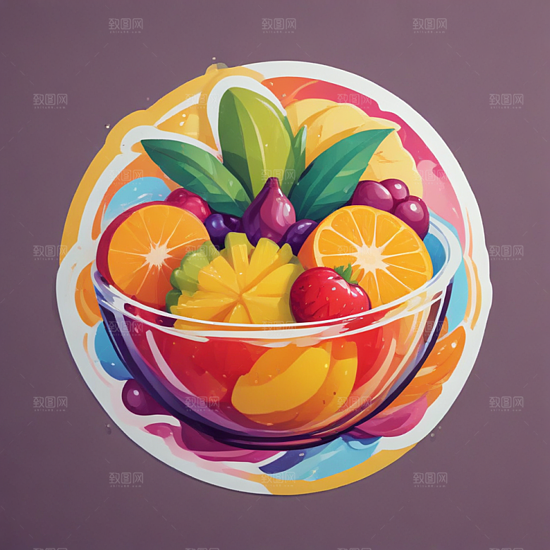 一份水果沙拉插画卡通风格贴纸