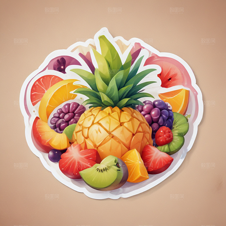 一份水果沙拉插画卡通风格贴纸