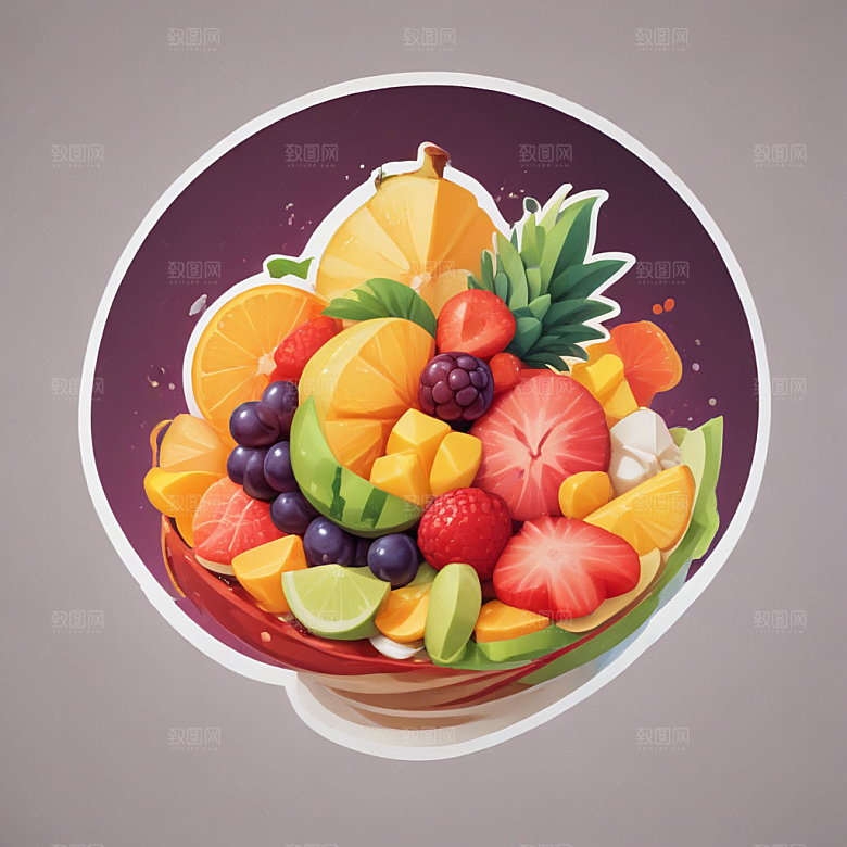 一份水果沙拉插画卡通风格贴纸