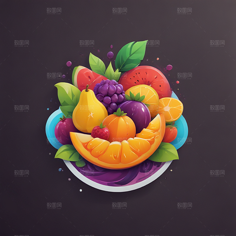一份水果沙拉插画卡通风格贴纸