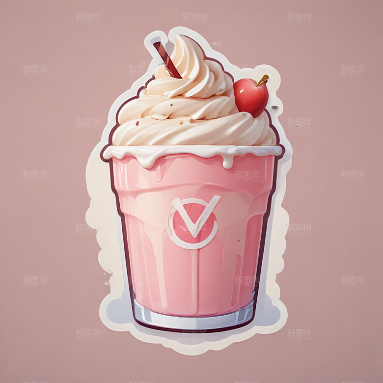一杯奶昔插画卡通风格贴纸