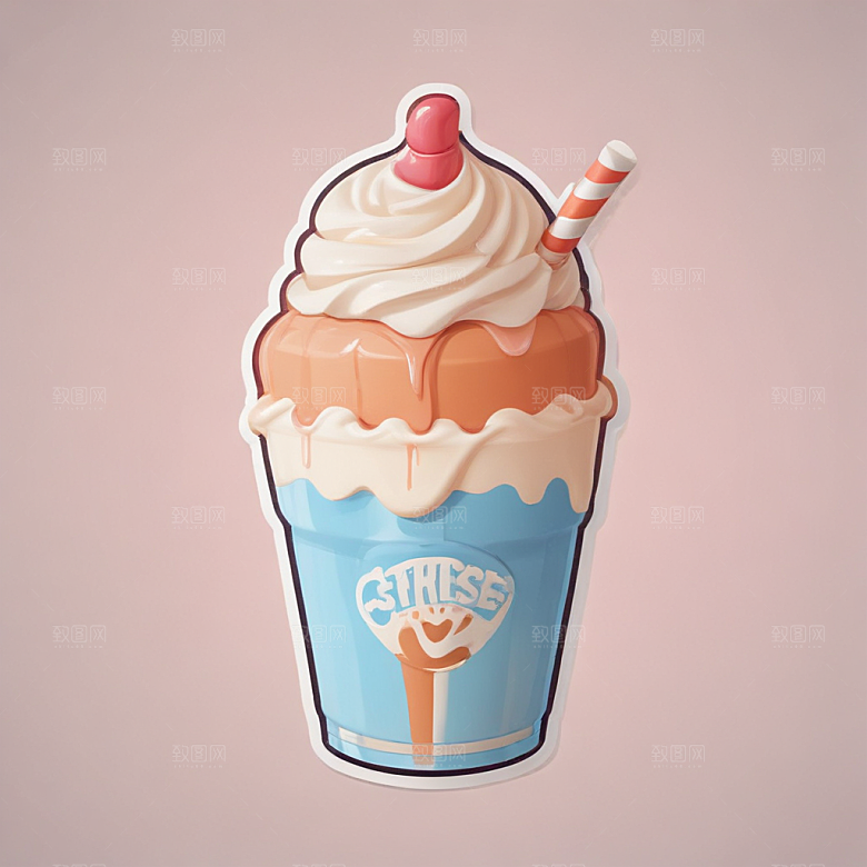 一杯奶昔插画卡通风格贴纸
