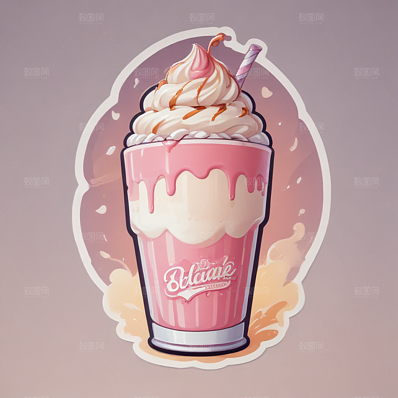 一杯奶昔插画卡通风格贴纸