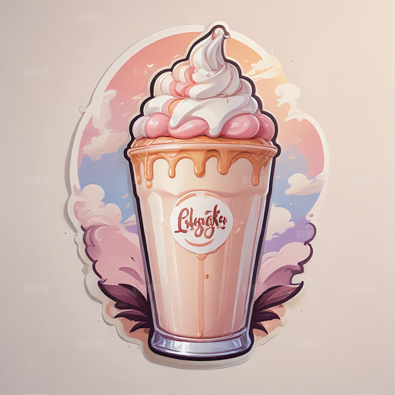 一杯奶昔插画卡通风格贴纸