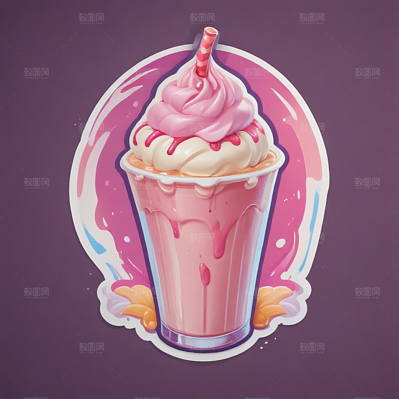 一杯奶昔插画卡通风格贴纸