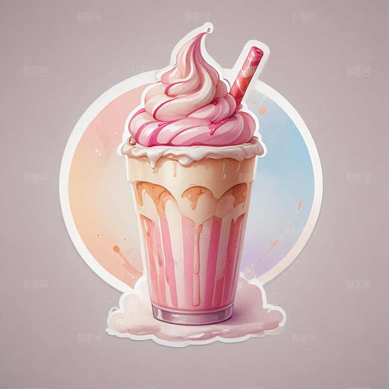 一杯奶昔插画卡通风格贴纸