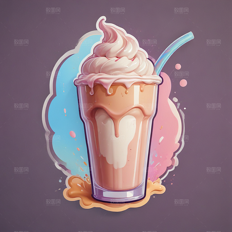 一杯奶昔插画卡通风格贴纸