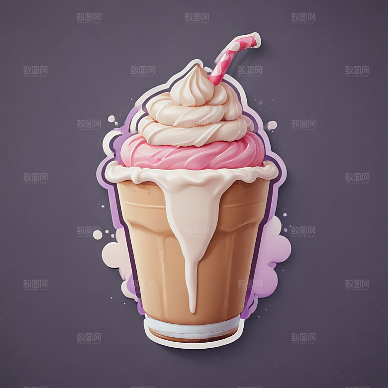 一杯奶昔插画卡通风格贴纸