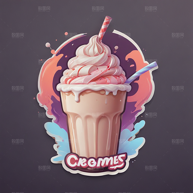 一杯奶昔插画卡通风格贴纸