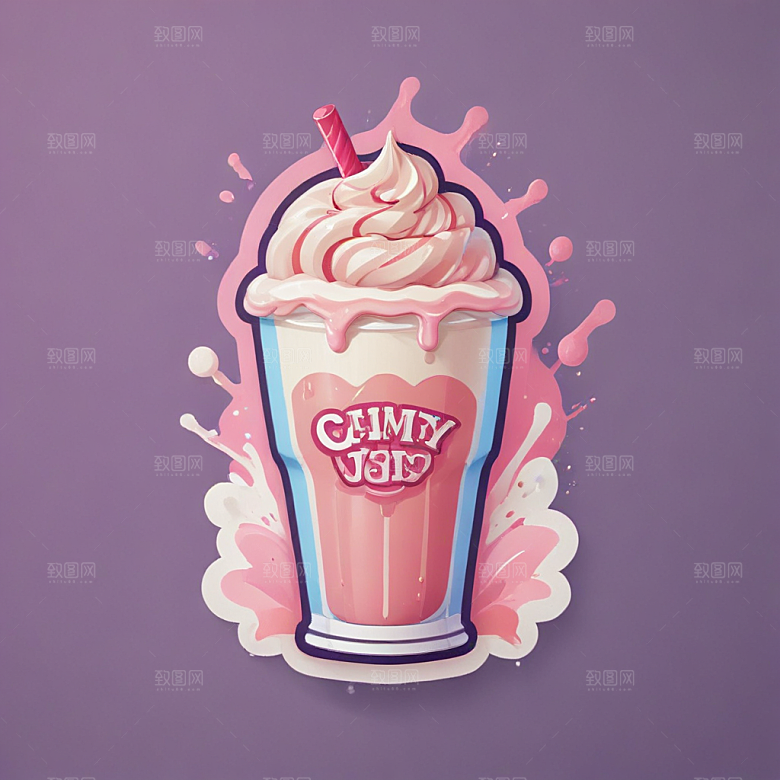 一杯奶昔插画卡通风格贴纸
