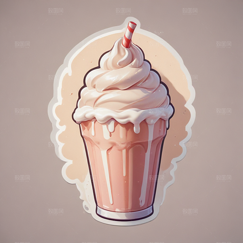 一杯奶昔插画卡通风格贴纸