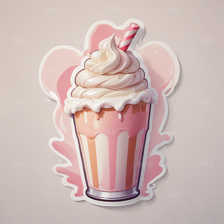 一杯奶昔插画卡通风格贴纸