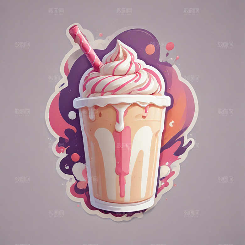 一杯奶昔插画卡通风格贴纸