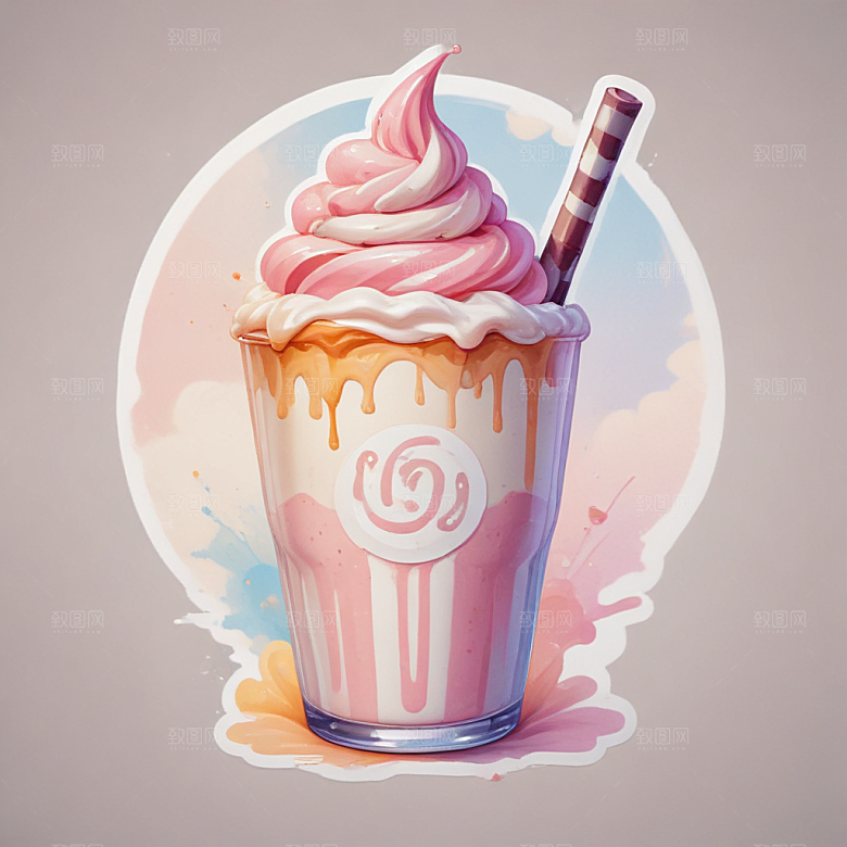 一杯奶昔插画卡通风格贴纸