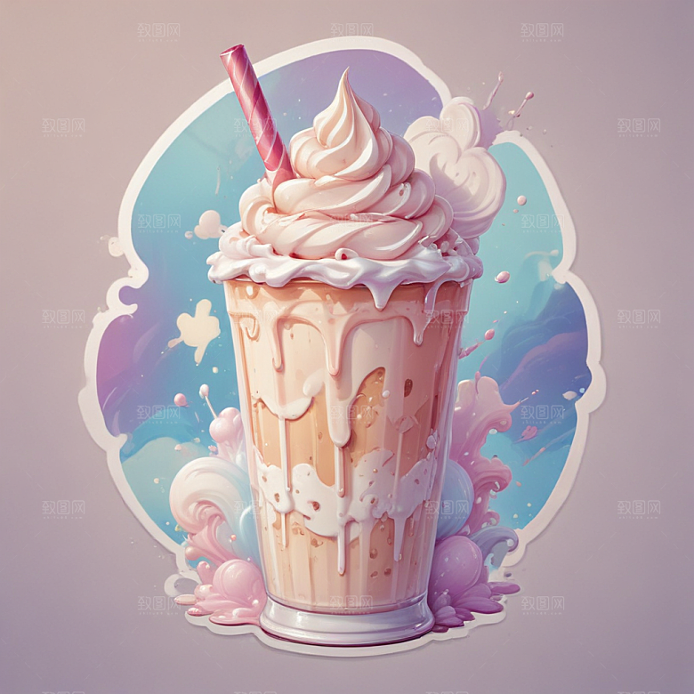 一杯奶昔插画卡通风格贴纸