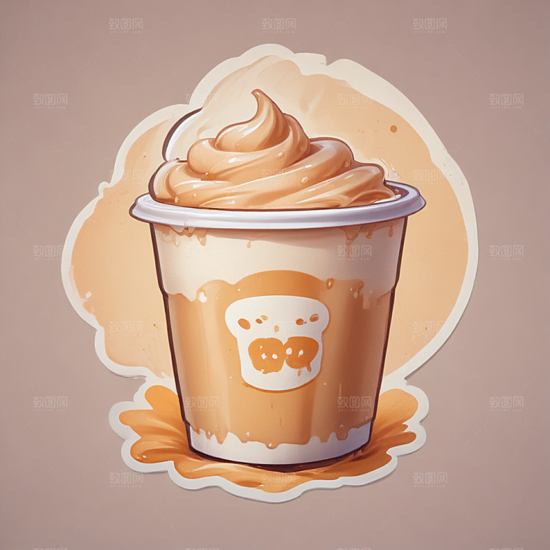 一杯奶茶插画卡通风格贴纸