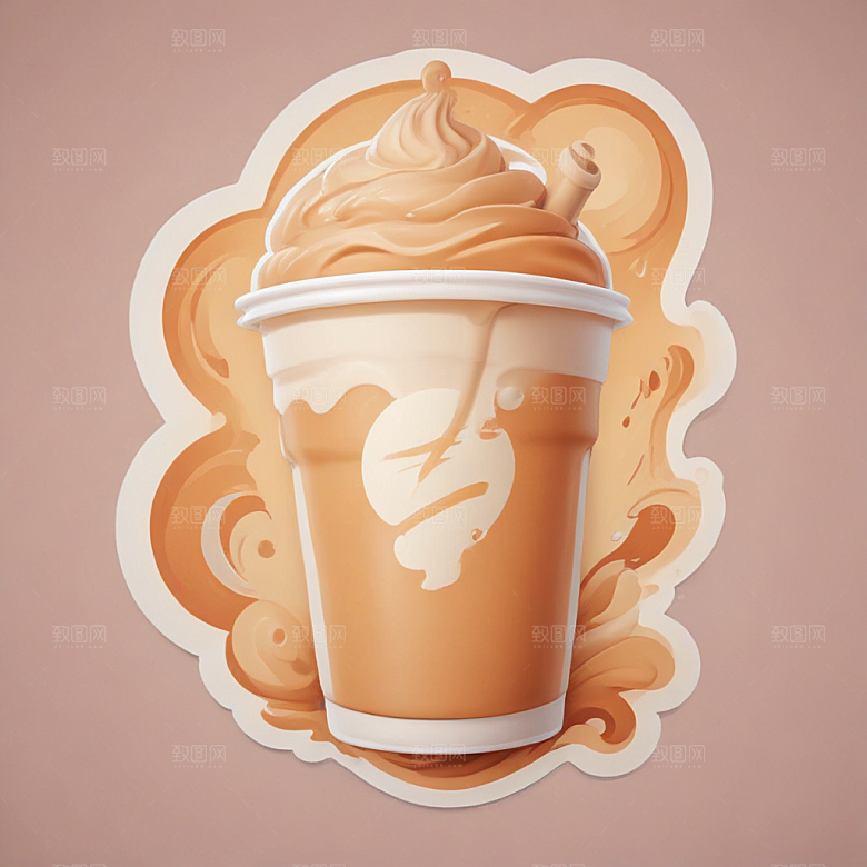 一杯奶茶插画卡通风格贴纸
