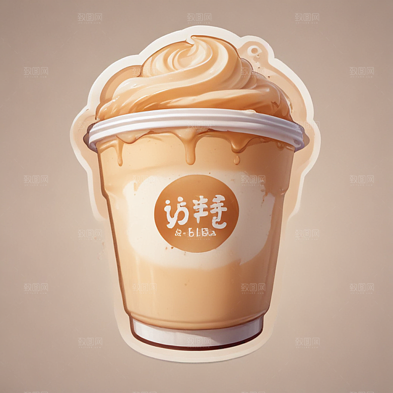 一杯奶茶插画卡通风格贴纸