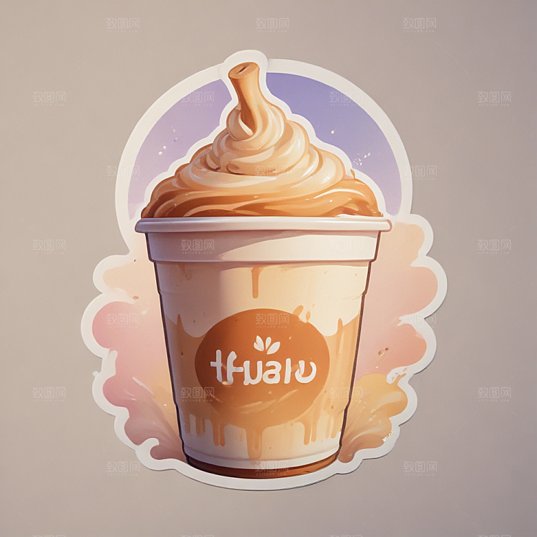 一杯奶茶插画卡通风格贴纸