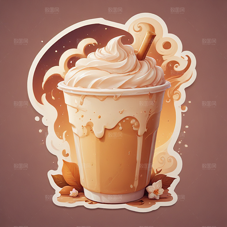 一杯奶茶插画卡通风格贴纸