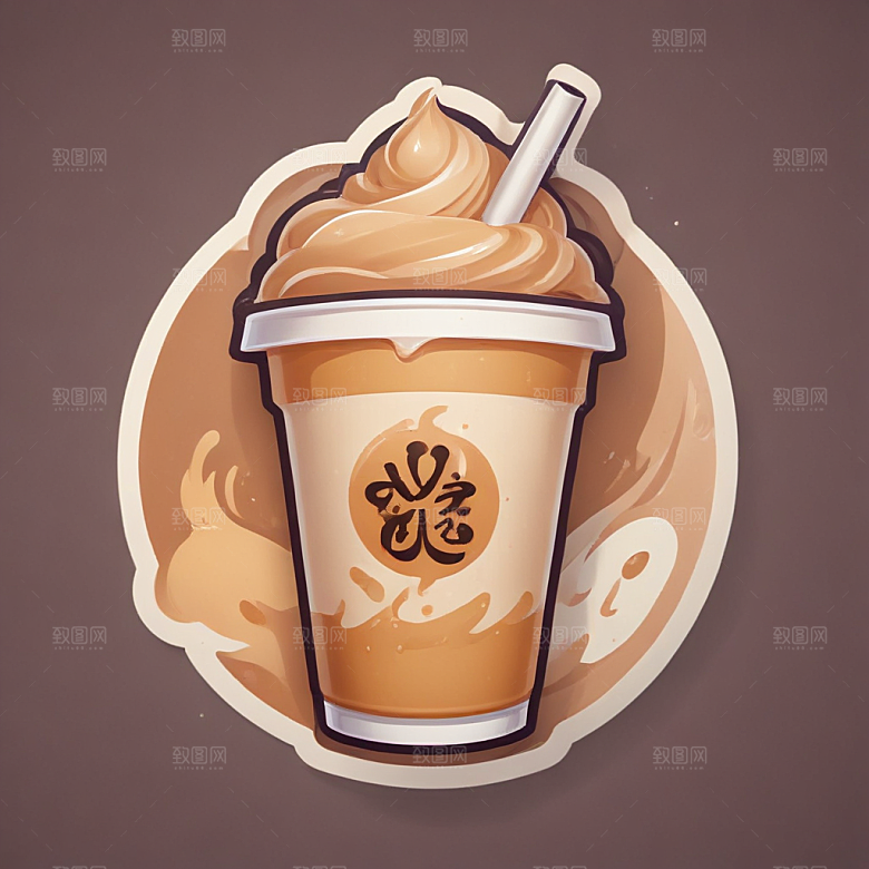 一杯奶茶插画卡通风格贴纸