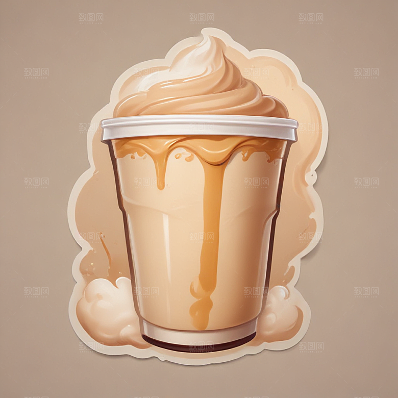 一杯奶茶插画卡通风格贴纸