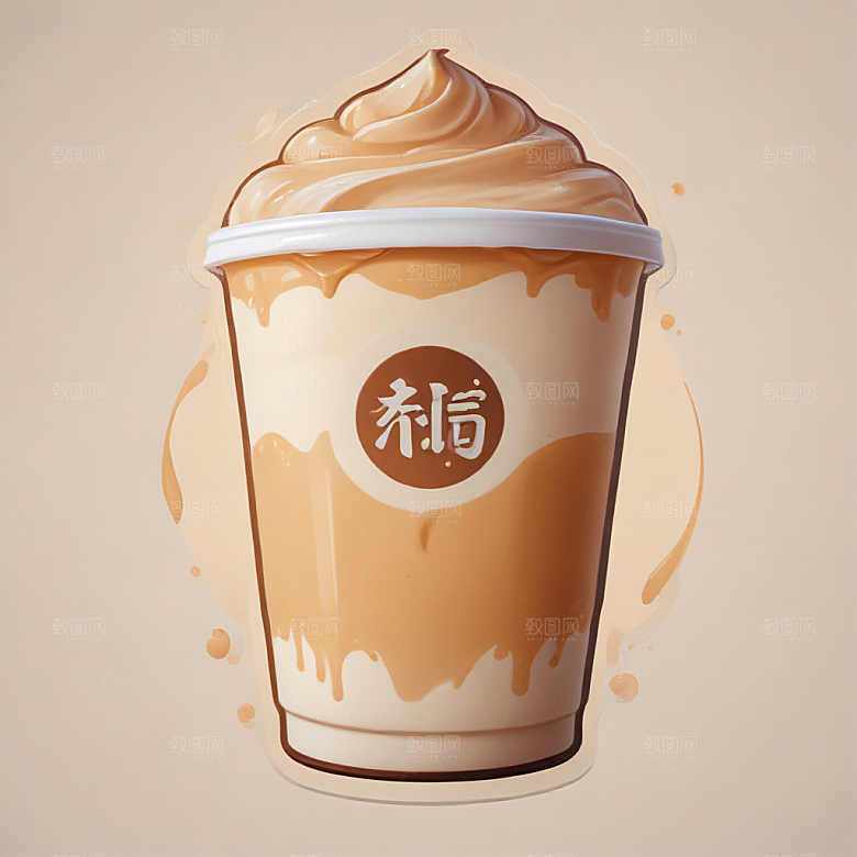 一杯奶茶插画卡通风格贴纸