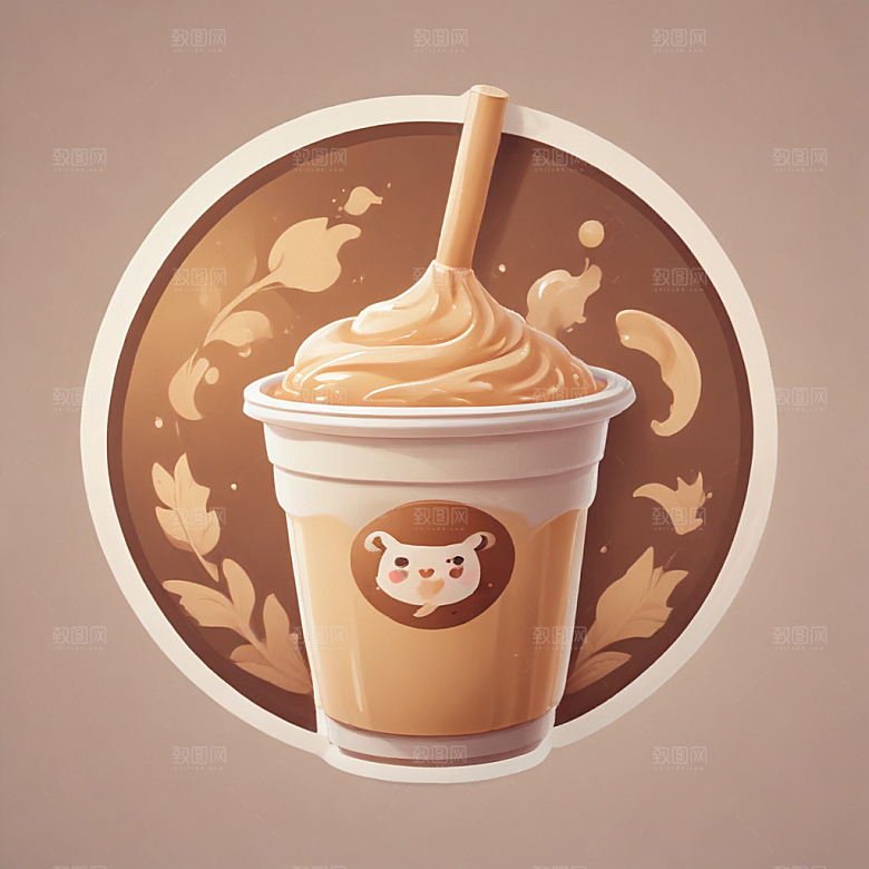 一杯奶茶插画卡通风格贴纸